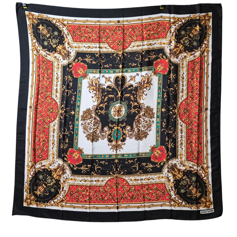 Adrian Jordan Scarf Square Baroque Gold Scroll Red Black White RN 12616 Korea